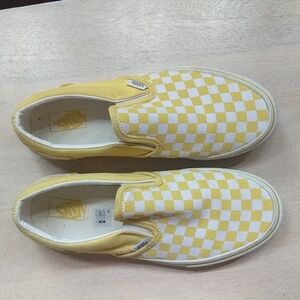 Junior size 6.5 yellow checkered slip on Vans fit a women size 7 too